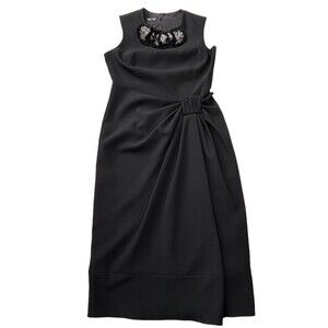 Rickie Freeman for Teri Jon Black Ponte Embellished Sheath Dress Midi 6 Party